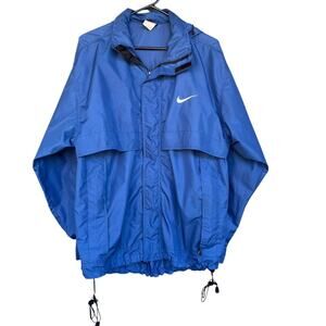 Nike Jacket Mens Large Blue Clima-Fit Hooded Windbreaker Zip Up Swoosh 90s Y2K